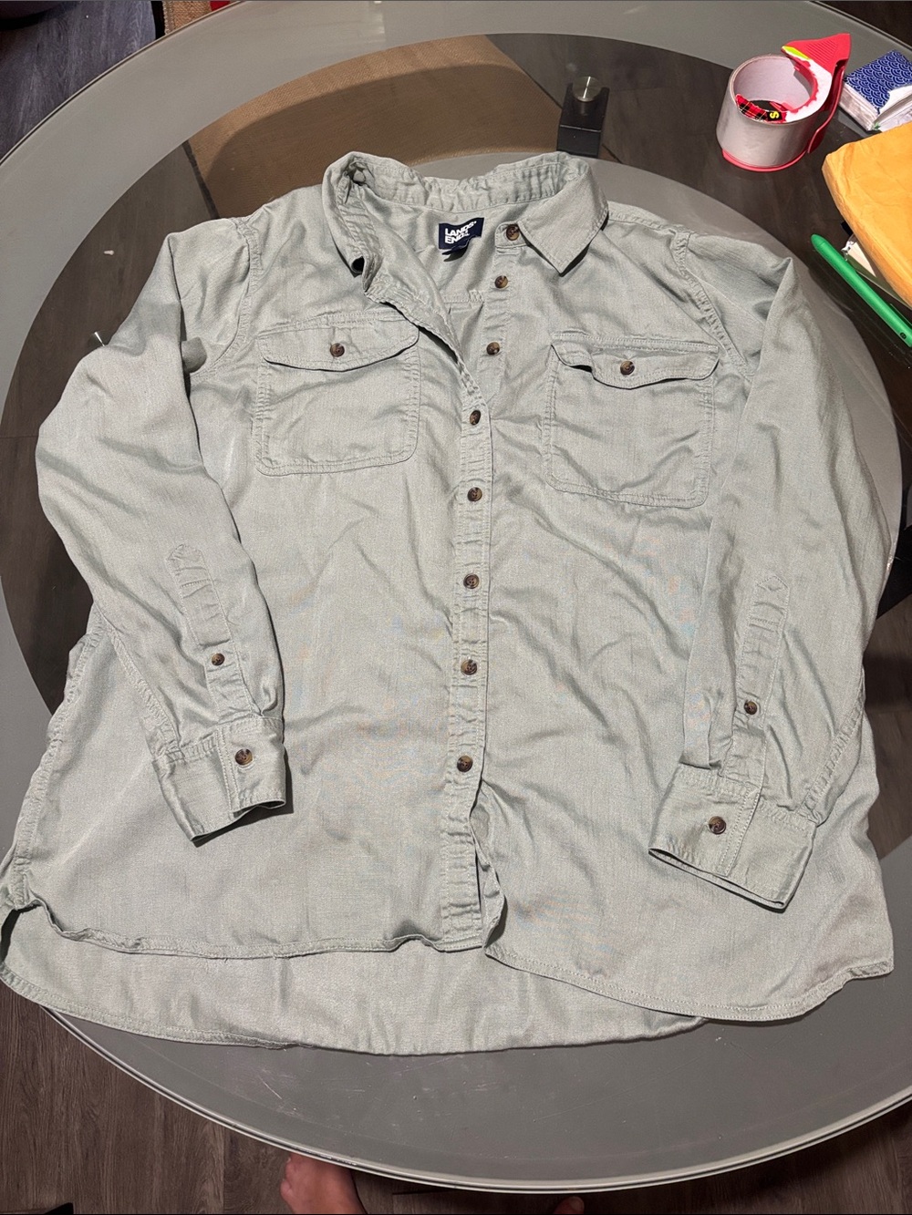 Land’s end women’s Sage Green Long-Sleeve Button-Up Shirt xl
